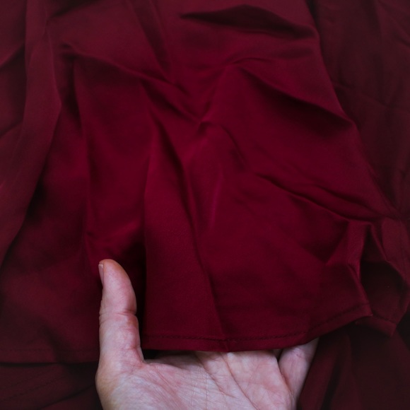 Burgundy Lace Up Back High Low Satin Maxi Dress - Picture 8 of 8